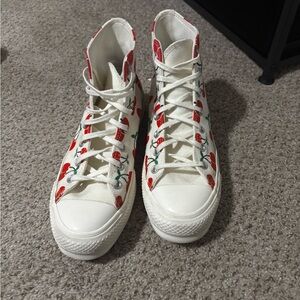 Converse White and Red Cherry High-Tops
